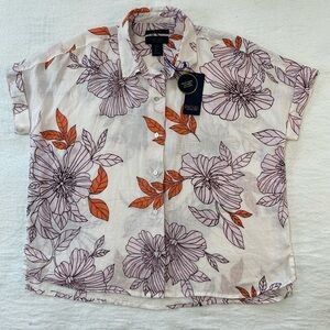 Rachel Roy Women Small Floral Linen Casual Relaxed Button Front Blouse NWT